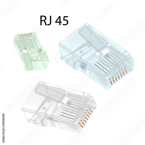 Close-up set rj-45 connectors isolated on white background. Vector illustration.