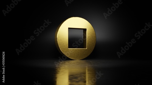 Fotografija gold metal symbol of stop  3D rendering with blurry reflection on floor with dar