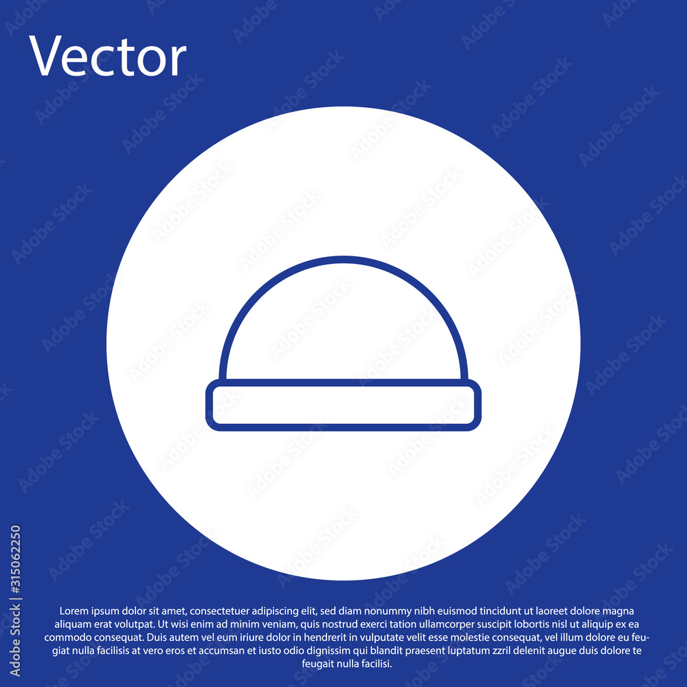Blue line Beanie hat icon isolated on 