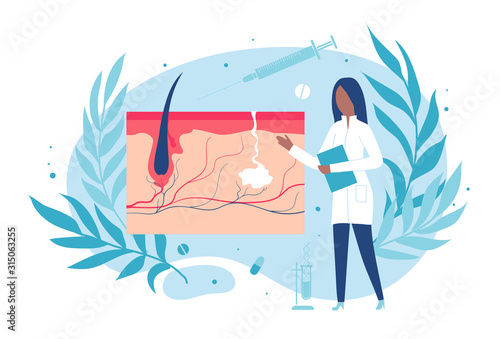 Medical procedure dermatoscopy. A dermatologist or cosmetologist .