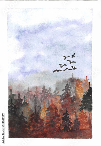 wedding invitation with beautiful leaf watercolor