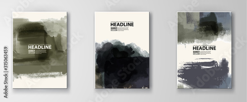 Elegant brochure template design set with ink brush elements.