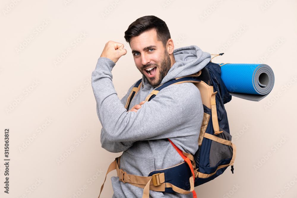 Man with big discount backpack