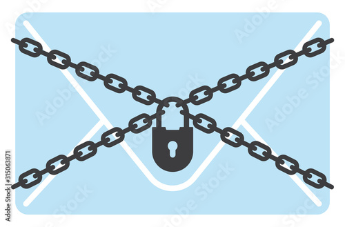 Vector letter protected by chain with padlock. Isolated in white background.