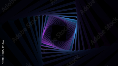 Duotone 3d render background with shining light inside dark geometry corridor...