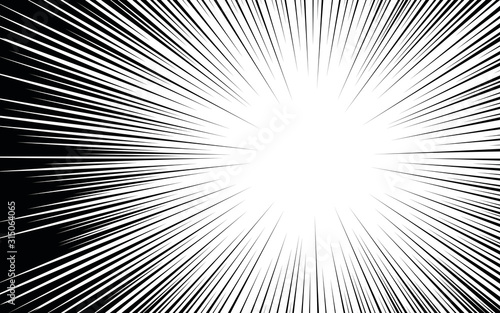 Fototapeta Komiks czarno-białe linie promieniowe tło Manga lub anime prędkość tekstura Rama akcji superbohatera Efekt powiększenia Pop-art projekt gradientu Ilustracja wektorowa eksplozji