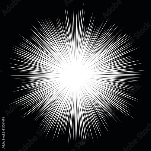 Comic book black and white radial lines background Manga or anime speed texture Superhero action frame Zoom effect Pop art gradient design Explosion vector illustration