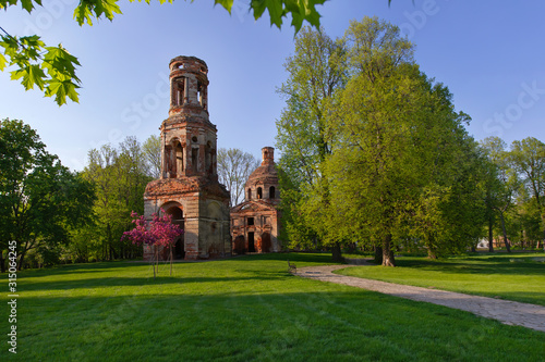 фотографія Old ruined bell tower in an old Russian manor.