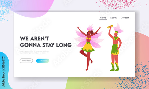 Rio Carnival Artists on Traditional Folk Festival Website Landing Page. Brazilian Tambourine Player and Girl Dancer at Culture Performance with Drum Web Page Banner. Cartoon Flat Vector Illustration