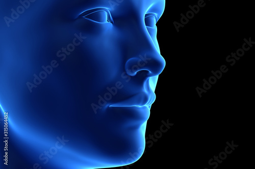 3d rendered illustration of an abstrac blue female face