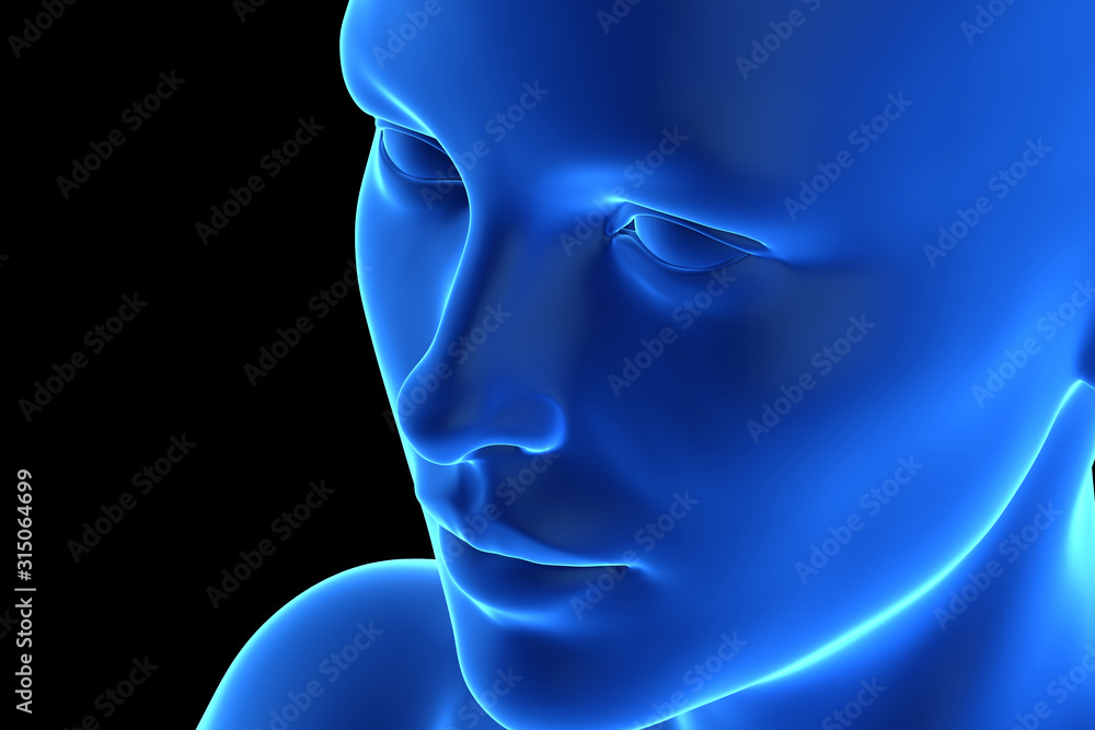 3d rendered illustration of an abstrac blue female face 3d rendered illustration of an abstrac blue female face