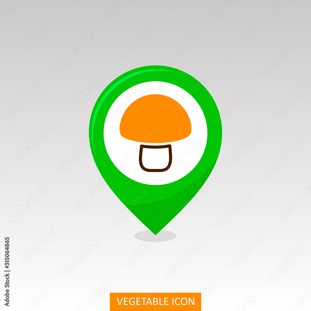 Mushroom flat pin map icon. Vegetable vector Mushroom flat pin map icon. Vegetable vector