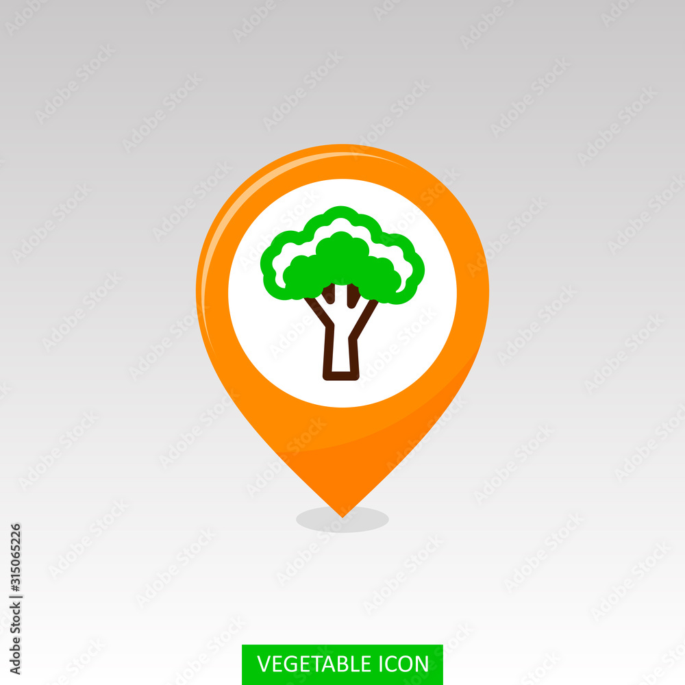 Broccoli flat pin map icon. Vegetable vector Broccoli flat pin map icon. Vegetable vector