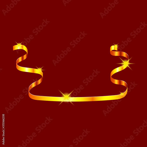 Gold ribbon with shining stars. For the design of banners, cards and sites. Design element for greeting cards for Valentines Day. Vector.