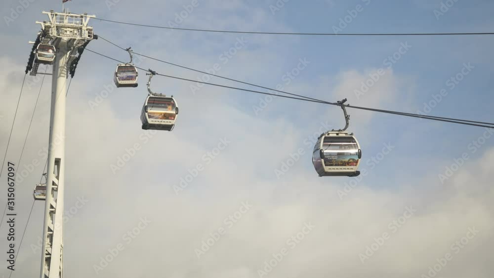 Cable car mass transit system carrying commuters to their destination in London England Cable car mass transit system carrying commuters to their destination in London England