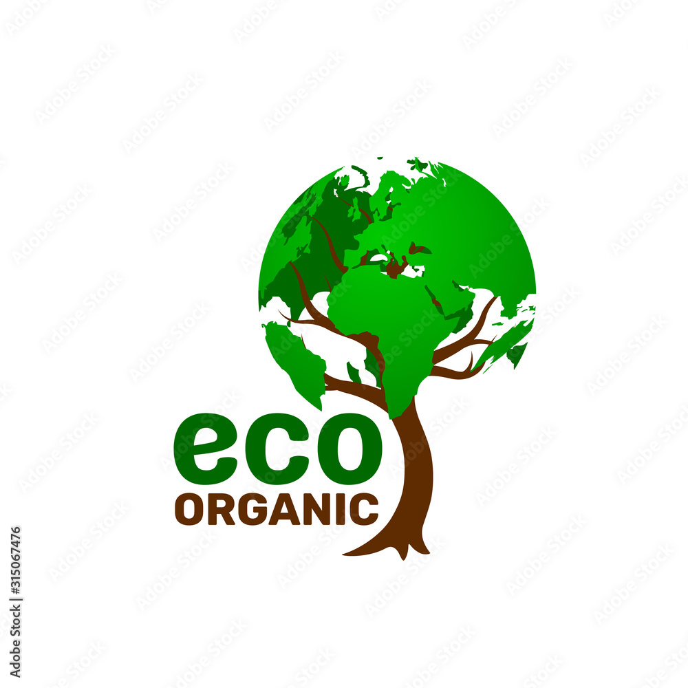 Ecology organic green planet earth. sign on a white background.