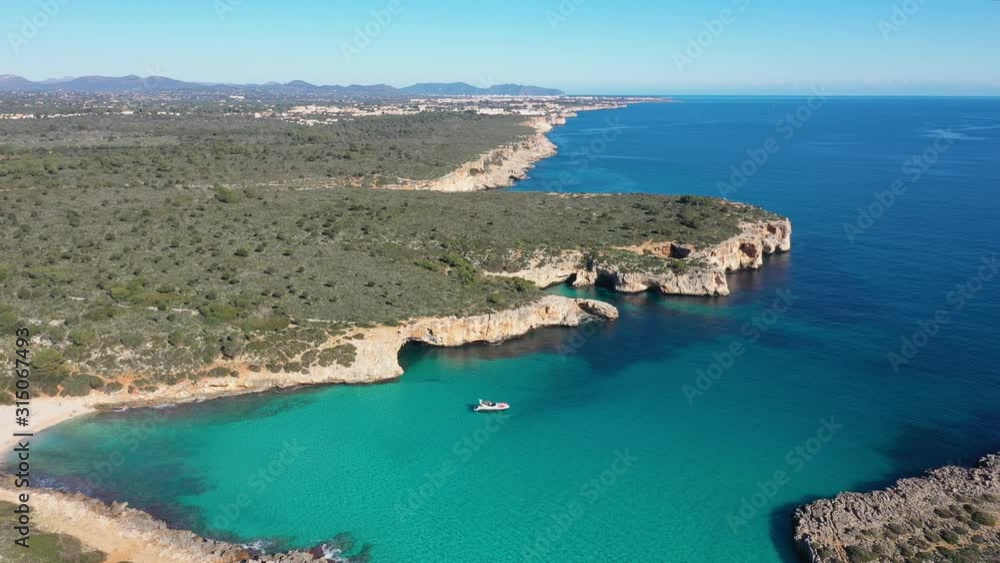 The Cala Varques lagoon in Mallorca, view from the drone The Cala Varques lagoon in Mallorca, view from the drone