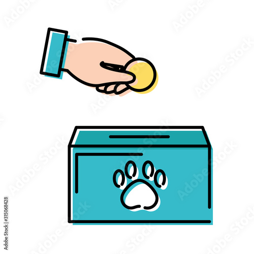 donation urn with paw print mascot