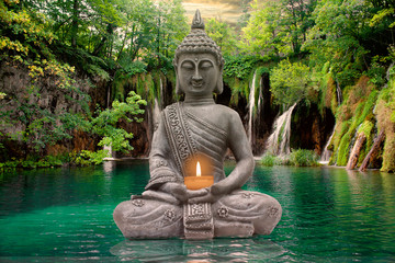Rollo Buddha Buddha Statue am Wasserfall in Stille  © Biewer_Jürgen