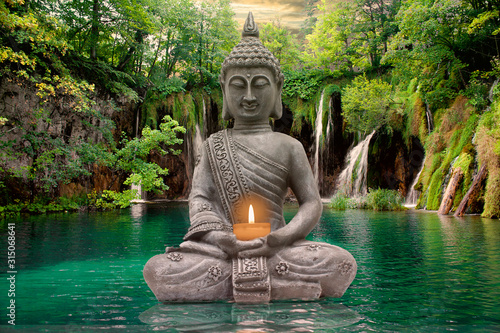 Plaid Boeddha, en waterval Nikkel-Art.nl
