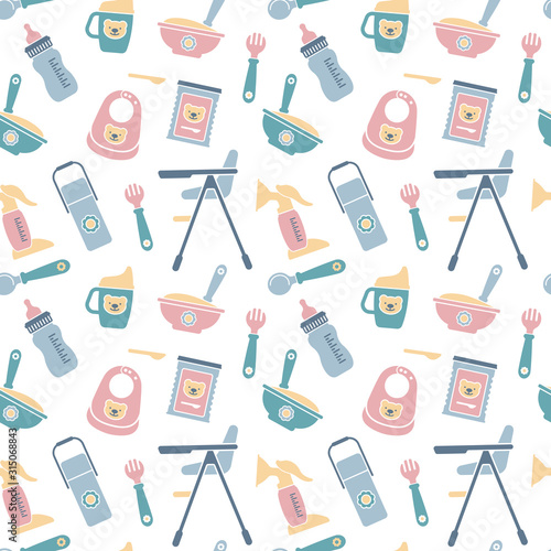 Seamless vector background on the theme of baby feeding