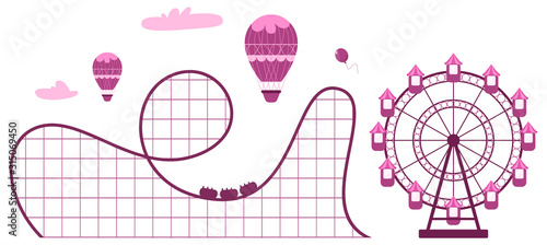 Horizontal banner of amusement park with ferris wheel