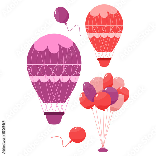 Set of colored hot air balloons and little balloons
