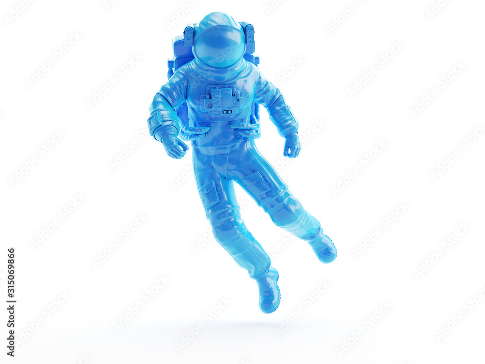 3d rendered object illustration of an abstract blue astronaut - obrazy, fototapety, plakaty 