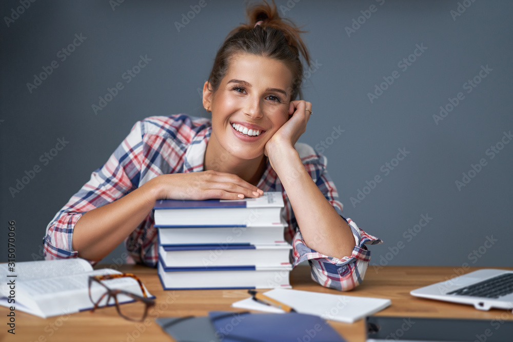 Female student learning at home Female student learning at home
