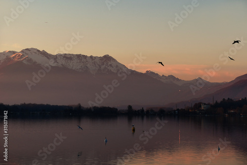 Sunset on the waters of Lake Viverone