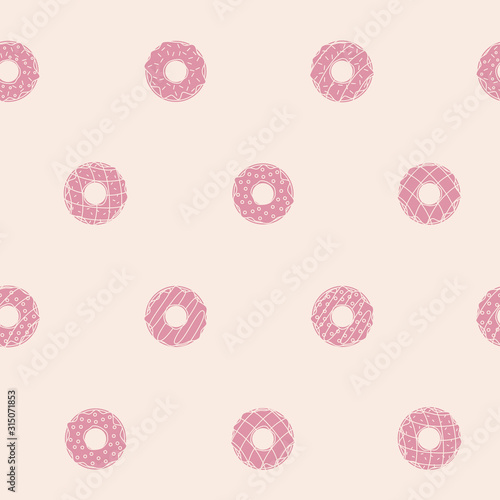 Sweet donuts background - Vector seamless pattern solid silhouettes of desserts and tasty pastry for graphic design