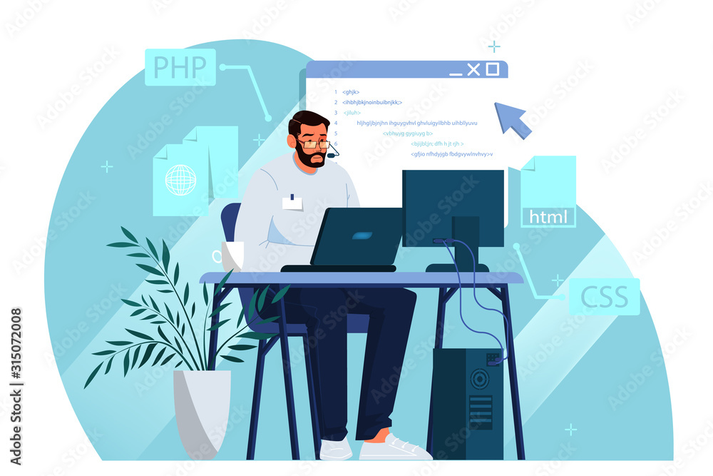 Website development concept. Web page programming and coding