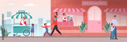 People having lunch in cafe. Female and male characters drink coffee