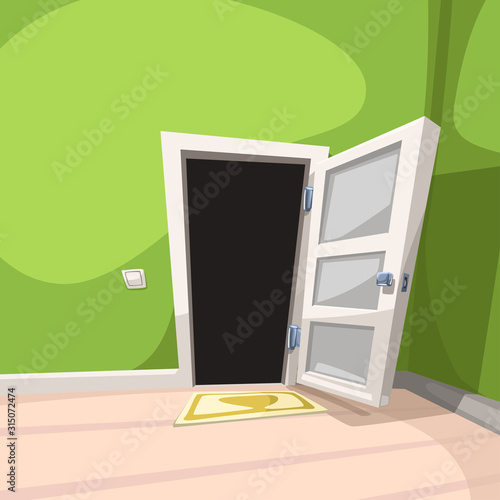 white opened door in green room