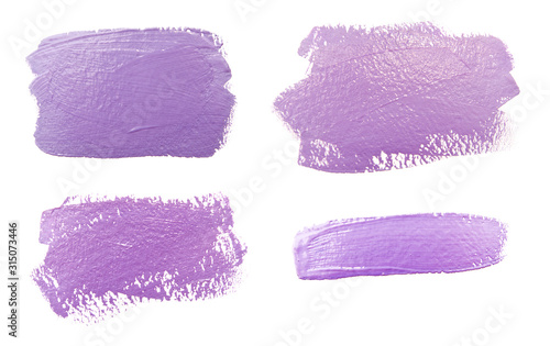 Collection of photos paint brush stroke texture lilac purple watercolor isolated