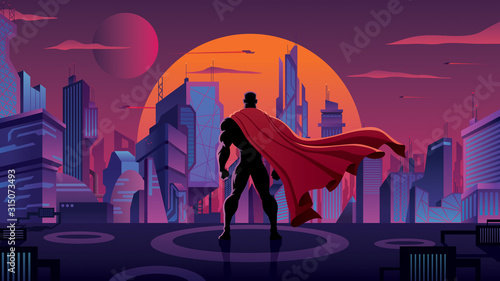 Superhero in Futuristic City