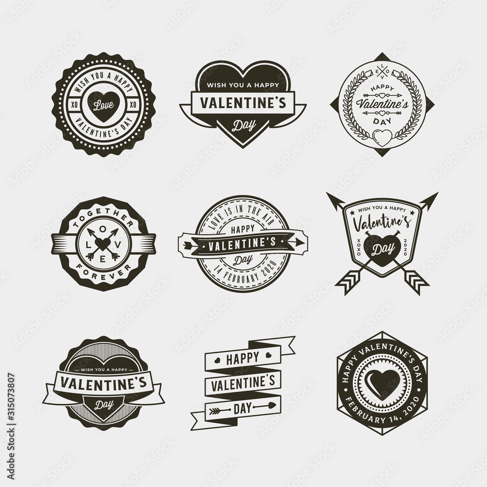 Set of Valentines day badges and stickers