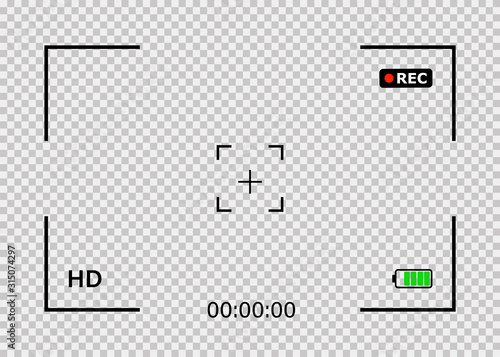 Camera frame isolated vector template. Viewfinder screen of video recorder. Video camera viewfinder overlay.