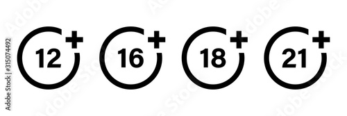 Age restriction vector isolated sign. Prohibition sign. Round button. Adults Content icon.