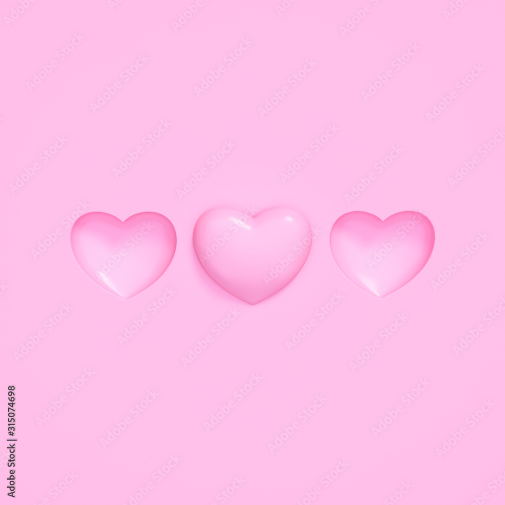 Abstract sweet pink Heart on 3d rendering. 3d illustration Love and Valentines Day greeting card, invitation or banner template minimal concept.