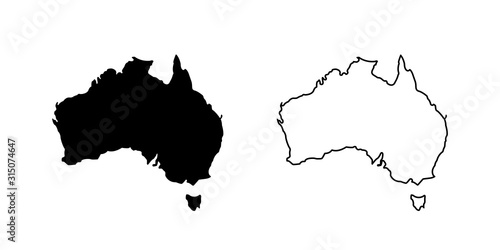Australia vector icon isolated. Flat outline vector illustration. Australia icon set. Line icon. Black Australia map. Geography concept.