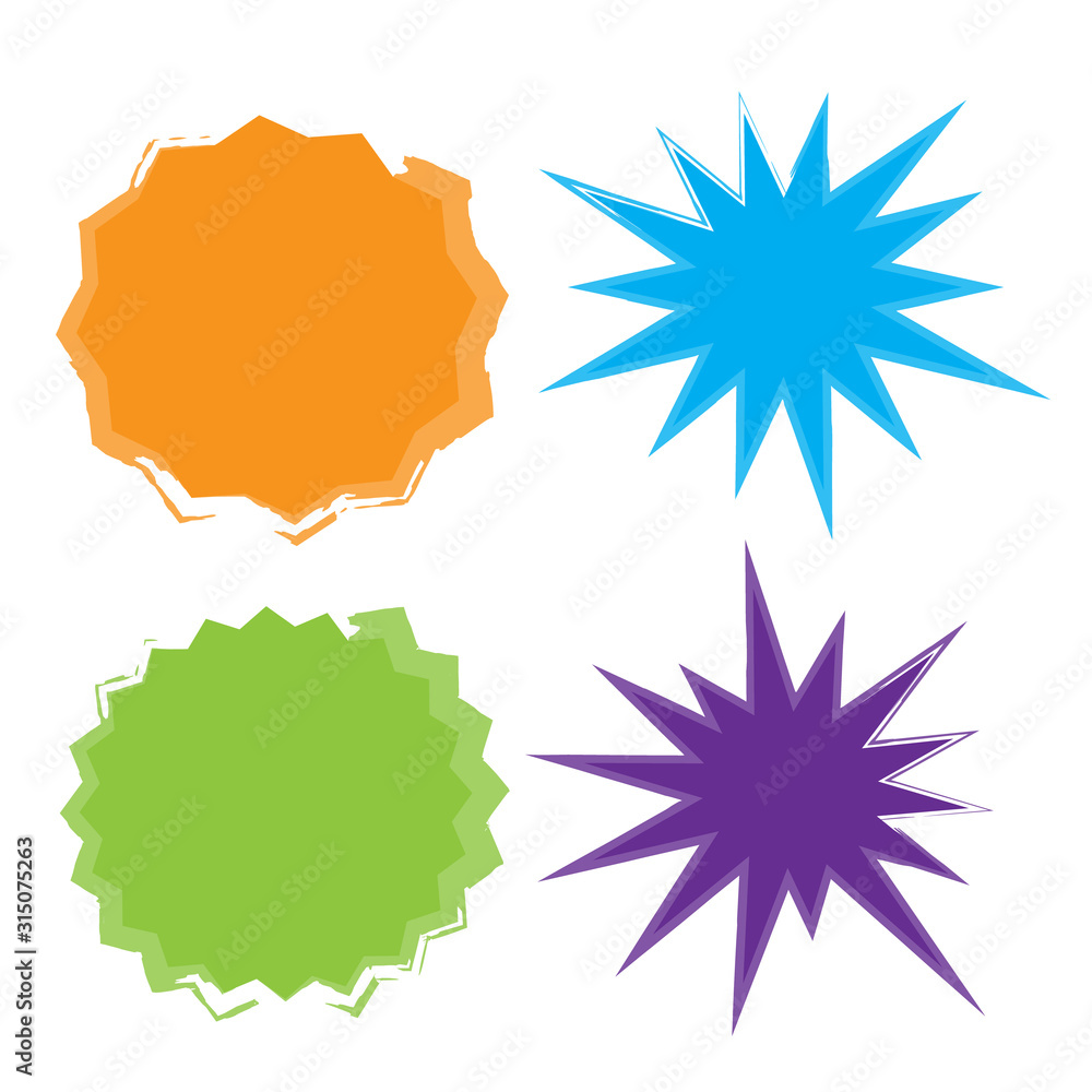 Vector Starburst set. Starburst explosion comic shapes. Speech boom bubble