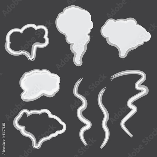 Set of smoke icons. Hand drawn doodle smoke, clouds and fog