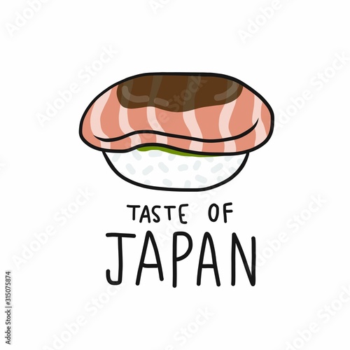 Salmon sushi taste of Japan cartoon vector illustration