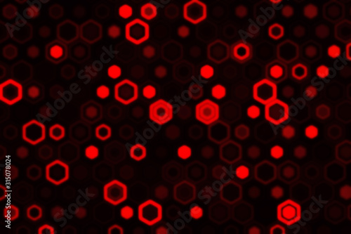 Abstract bright neon blurry backdrop. Technological honeycomb illustration. Futuristic technology background with hexagons.