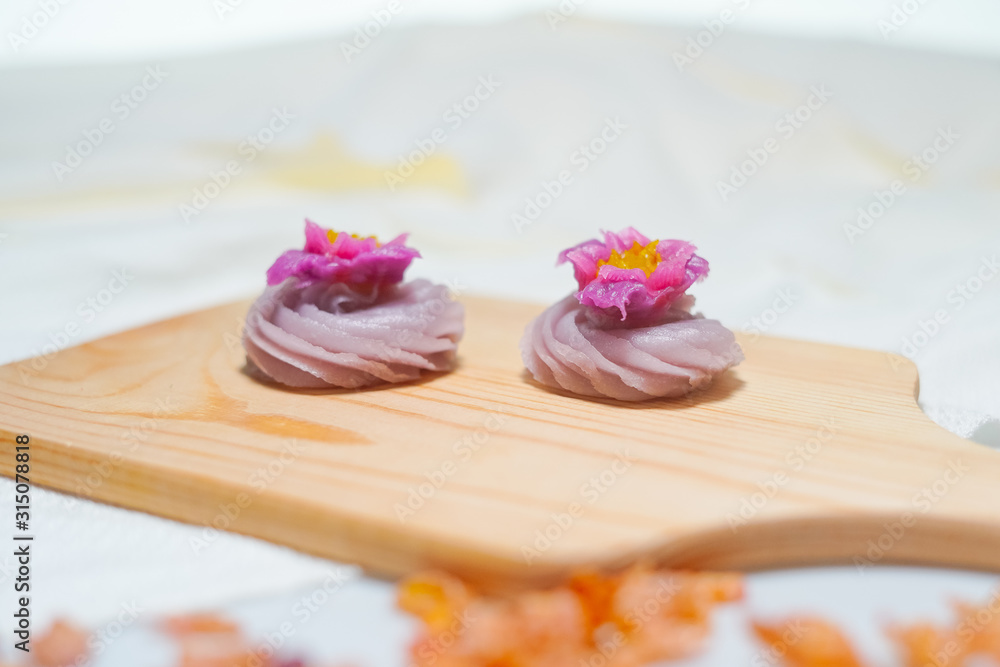 Traditional Thai desserts sweet and delicious : Beautiful candy with flower shaped. 