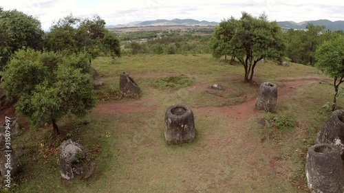 AERIAL Pedestal Down, Ancient Site Of The Plain Of Jars, Laos photo