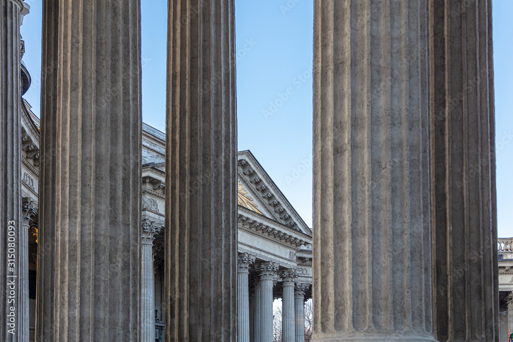 Huge columns, facade of the historic building Kazan Cathedral in St. Petersburg Huge columns, facade of the historic building Kazan Cathedral in St. Petersburg
