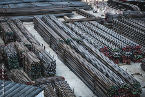 Photography steel bars on construction material on  bulding site