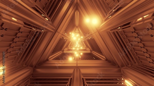 glowing spheres particles fly through triangle space tunnel corridor 3d illustration backgrounds wallpaper graphics artworks